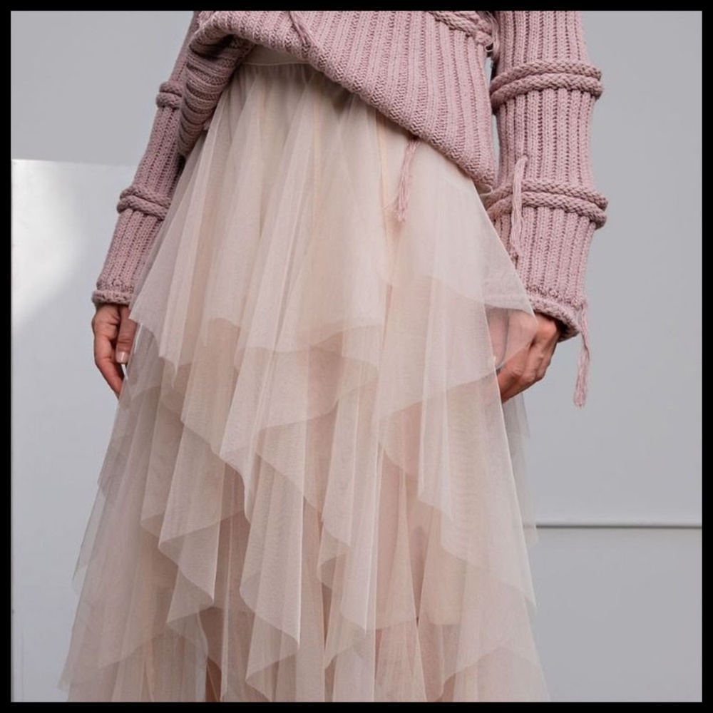 EASEL "Fairy Tale" Tiered Mesh Overlay Waterfall Lined Midi Maxi Ballerina Skirt - Picture 7 of 16